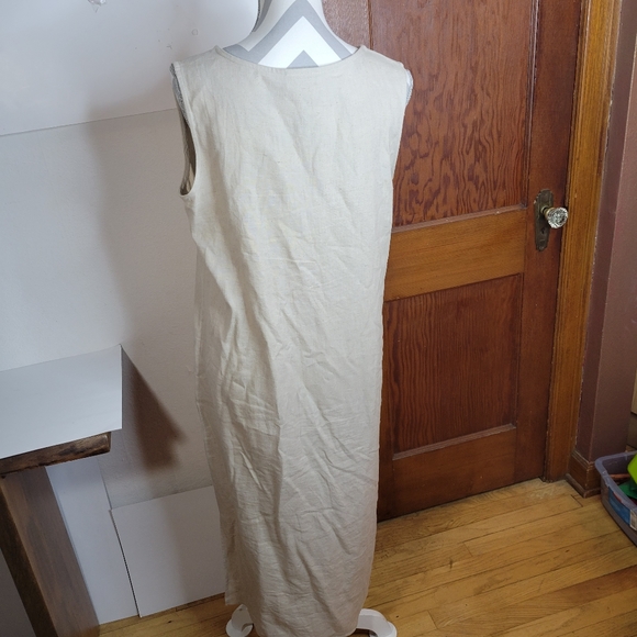 Womans Coldwater Creek Linen Blend Sleeveless Maxi Dress Tan/Khaki Petite MedAC - Picture 4 of 7